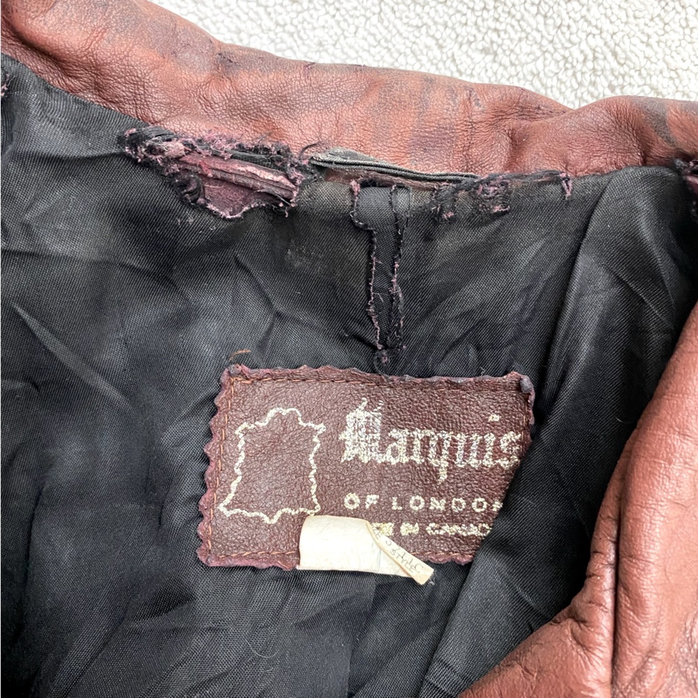 Vintage Marquis Of London Reddish Brown Belted Leather Jacket XS - Picture 5 of 16